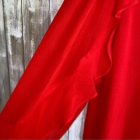 Ann Taylor Red Sheer Ruffle Double Layered Blouse - Picture 2 of 6
